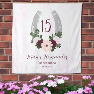 Floral Western Horseshoe Quinceanera Tapestry