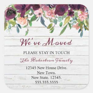 Floral We've Moved New Address Announcement Square Sticker