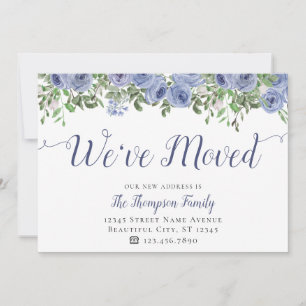 Floral We've Moved New Address Dusty Blue Moving Announcement