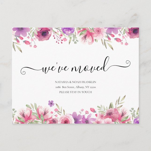 Floral We've Moved Script New Home Announcement  (Front)
