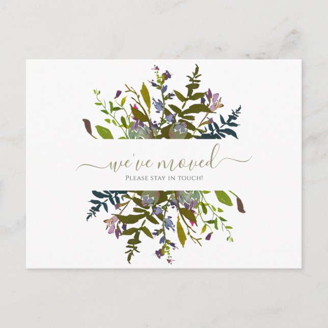 Floral We've Moved Script Watercolor Announcement Postcard (Front)