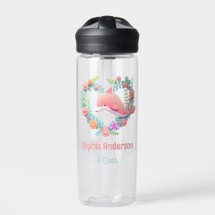 Floral Whale Heart Love Back To School Name Water Bottle