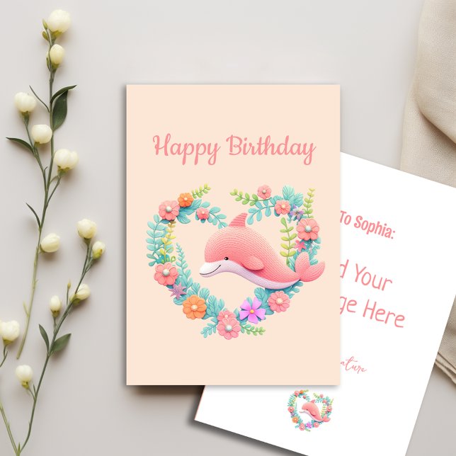 Floral Whale Heart Love Happy Birthday Greeting Card (Creator Uploaded)