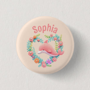 Floral Whale Heart Love Name 3 Cm Round Badge