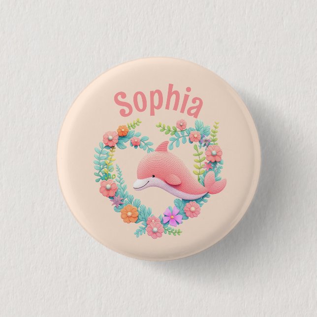 Floral Whale Heart Love Name 3 Cm Round Badge (Front)