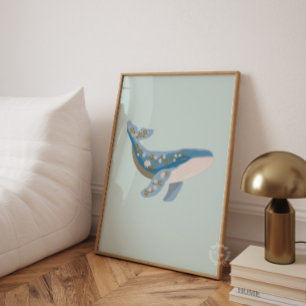 Floral Whale Nursery Print Coastal Ocean Baby