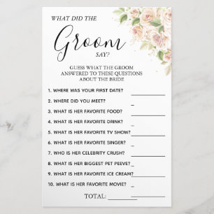 Floral What groom say Bridal shower game card