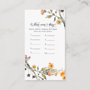 Floral Where Were They? Bridal Shower Game Card