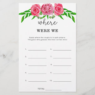 Floral Where were we bridal shower game