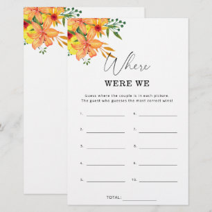 Floral Where were we bridal shower game