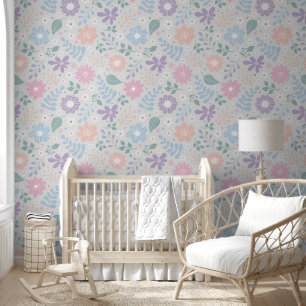 Floral whimsical cute kids pastel colour wallpaper