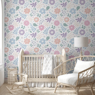 Floral whimsical cute kids pastel colour wallpaper