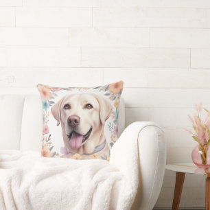 Floral Whimsical Labrador Retriever Illustration Cushion
