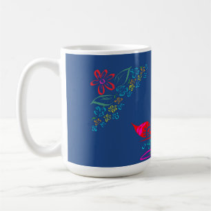 floral whimsy folk art colourful ditsy flowers blu coffee mug