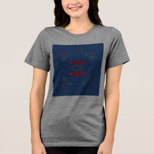 floral whimsy folk art colourful ditsy flowers blu Tri-Blend shirt