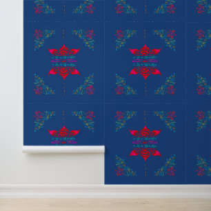 floral whimsy folk art colourful ditsy flowers blu wallpaper