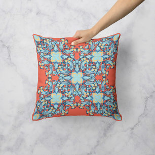 Floral Whirlwind in Coral Cushion