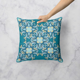 Floral Whirlwind in Teal Cushion