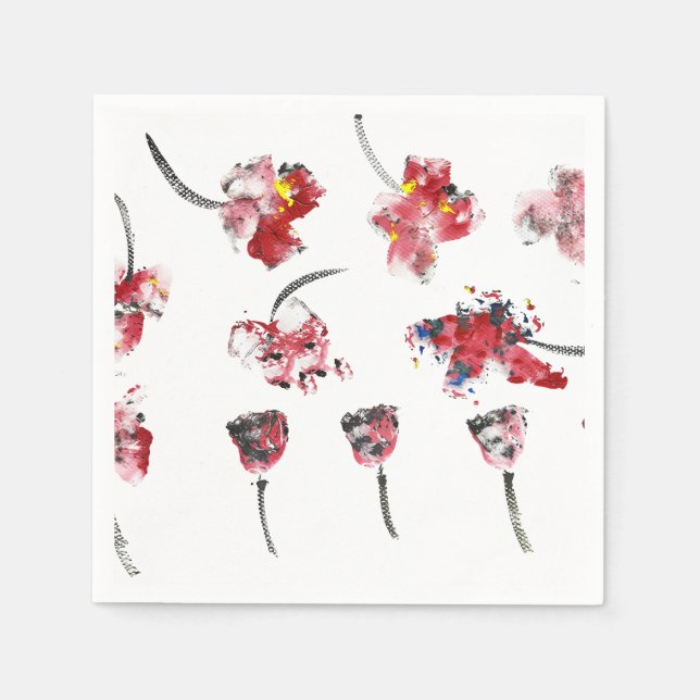 Floral Whispers -Abstract Acrylic Hibiscus & Rose Napkin (Front)