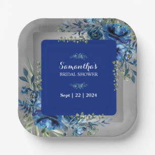 Floral Whispers: Silver-Touched Bridal Shower Paper Plate