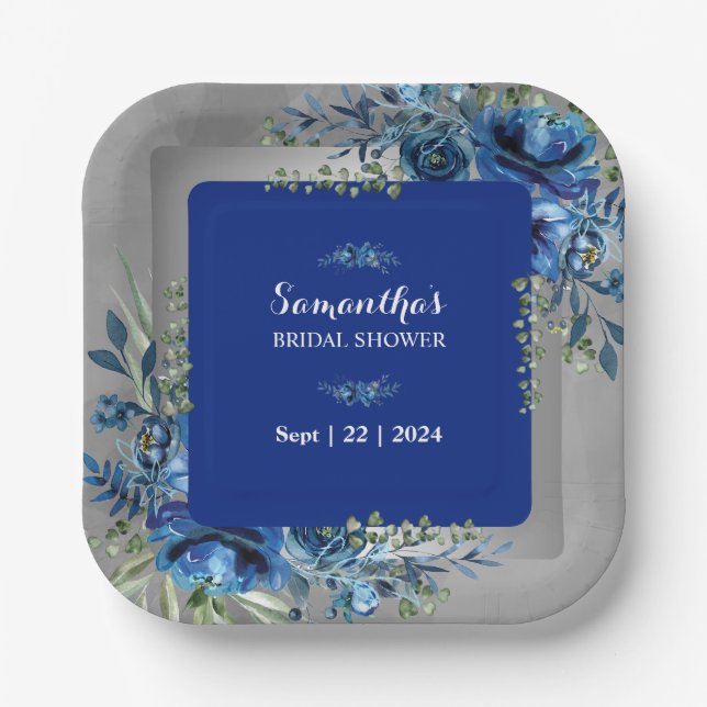 Floral Whispers: Silver-Touched Bridal Shower Paper Plate (Front)