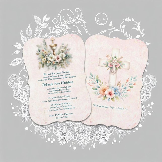 Floral White and gold chalice  Invitation (Creator Uploaded)