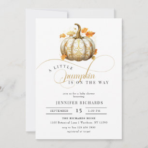 Floral White and Gold Pumpkin Fall Baby Shower Invitation