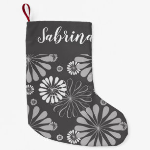 Floral white and grey small christmas stocking