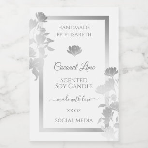 Floral White and Silver Coloured Product Labels &