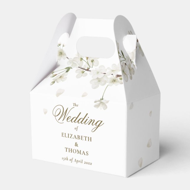  Floral White Blossom Gold Script Wedding Favour Box (Front Side)