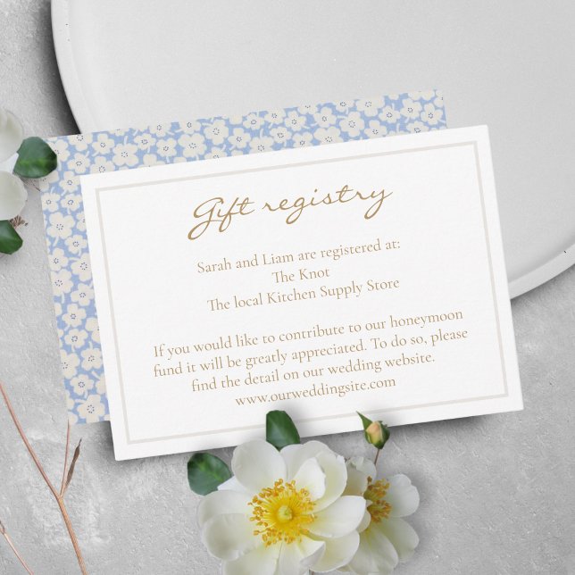 Floral White & Blue Wedding Gift Registry  Enclosure Card (Creator Uploaded)