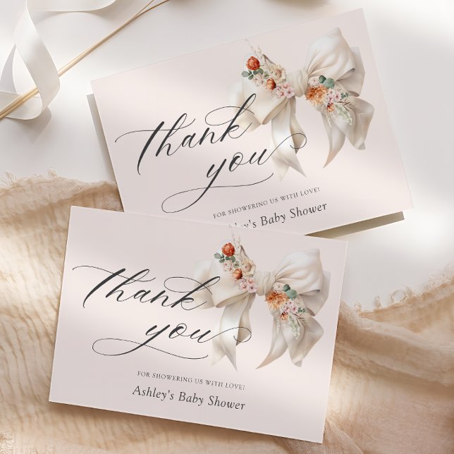 Floral White Bow Elegant Baby Shower Thank You (Creator Uploaded)