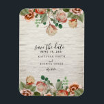 Floral White Brick Wedding Save The Date Magnet<br><div class="desc">A wedding save the date magnet featuring an image of flowers and greenery across top and bottom over a white brick background.</div>