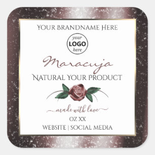 Floral White Burgundy Glitter Product Labels Logo