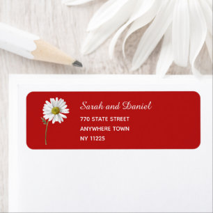 Floral White Daisies on Red Elegant Return Address Label