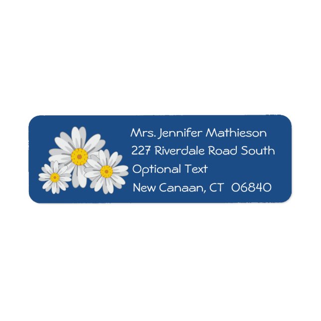 Floral White Daisy Flower Blue Return Address Label (Front)