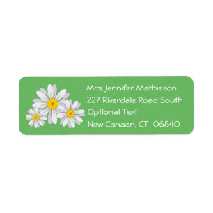 Floral White Daisy Flower Green Return Address Label