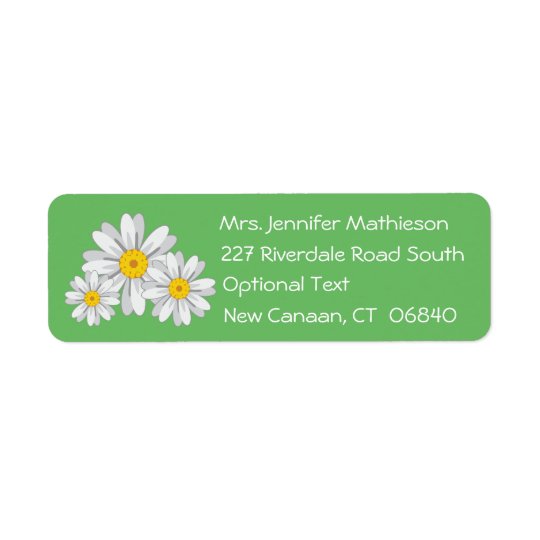 Floral White Daisy Flower Green Return Address Return Address Label