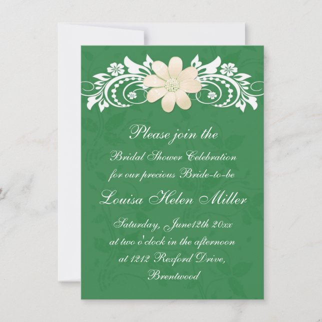 Floral white daisy gerbera on green Bridal Shower Invitation (Front)