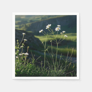 Floral White Daisy Nature Landscape Napkin