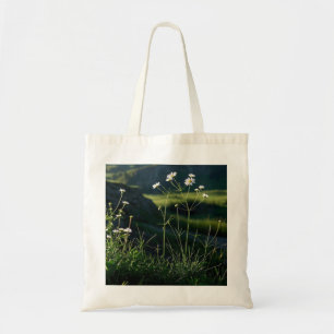 Floral White Daisy Nature Landscape Tote Bag