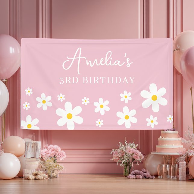 Floral White Daisy Party Welcome Banner (Creator Uploaded)