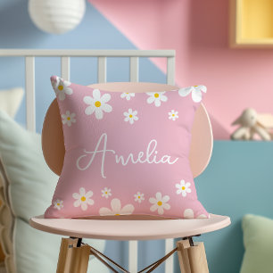 Floral White Daisy Pink Nursery Cushion