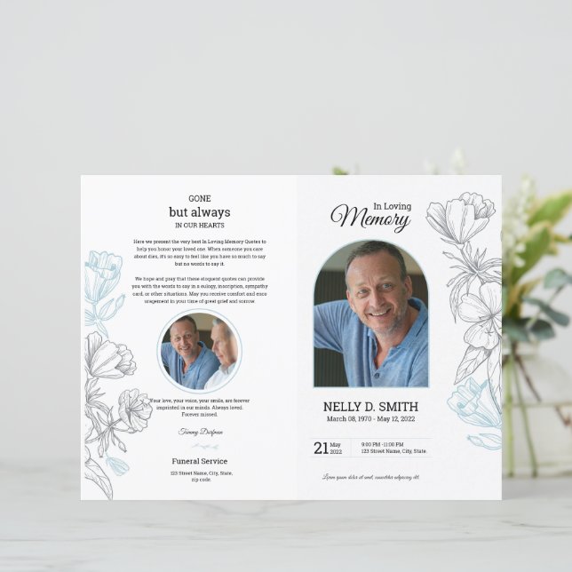 Floral White Funeral Program Template (Standing Front)