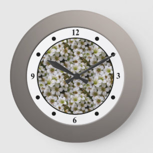 Floral White Garden Flowers Roman Digits Large Clock