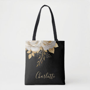 Floral White & Gold Custom Tote Bag – Perfect Gift