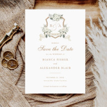 Floral White Greenery Sage Crest Save the Date