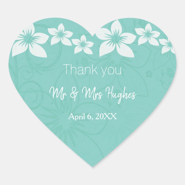 Floral white hibiscus flower wedding thank you heart sticker (Front)