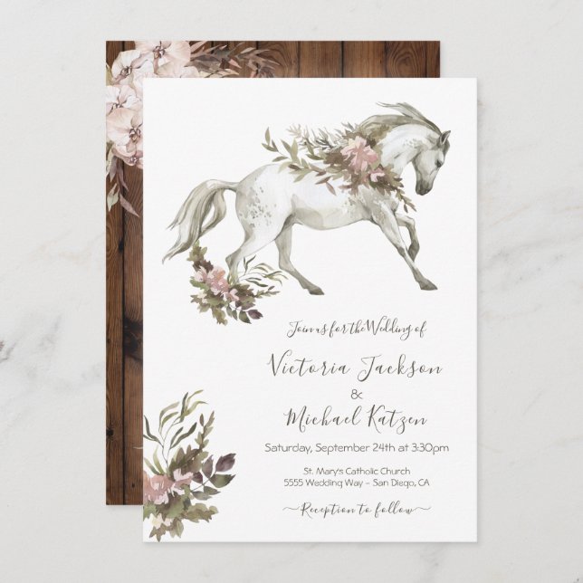 Floral White Horse Ranch Wedding Invitation (Front/Back)