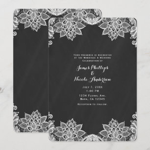 Floral White Lace Black Chalkboard Country Wedding Invitation